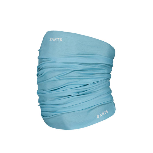 Light blue neck gaiter with 'Barts' branding on a white background