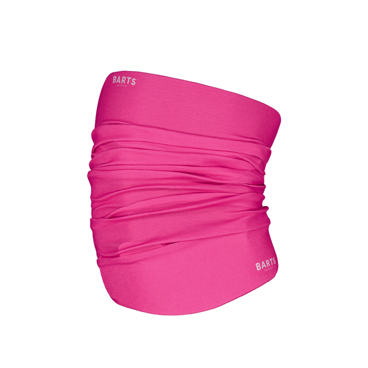 Pink neck gaiter with Barts logo on a white background