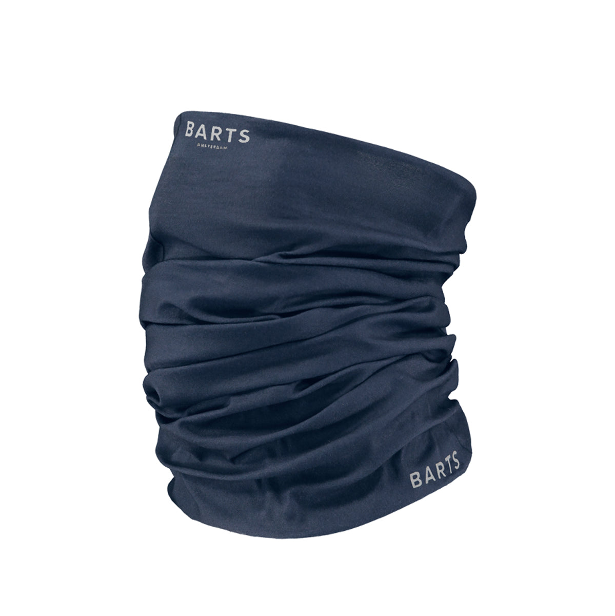 Navy blue neck gaiter with Barts logo on a white background