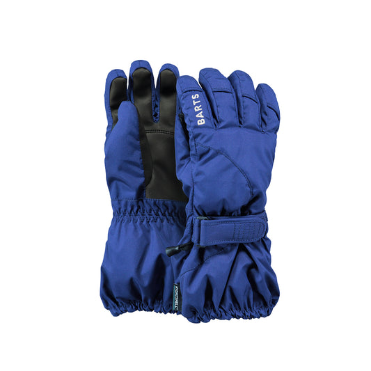 Blue girls ski gloves with black palm on a white background