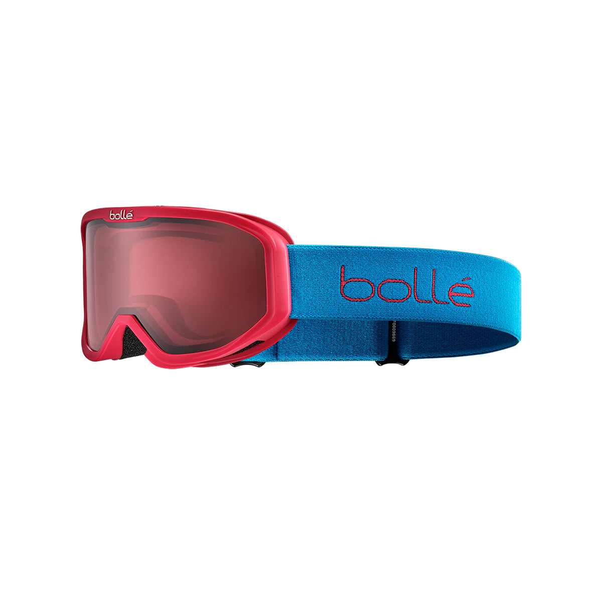 Red toddler goggles with blue strap on a white background, featuring the Bolle brand.