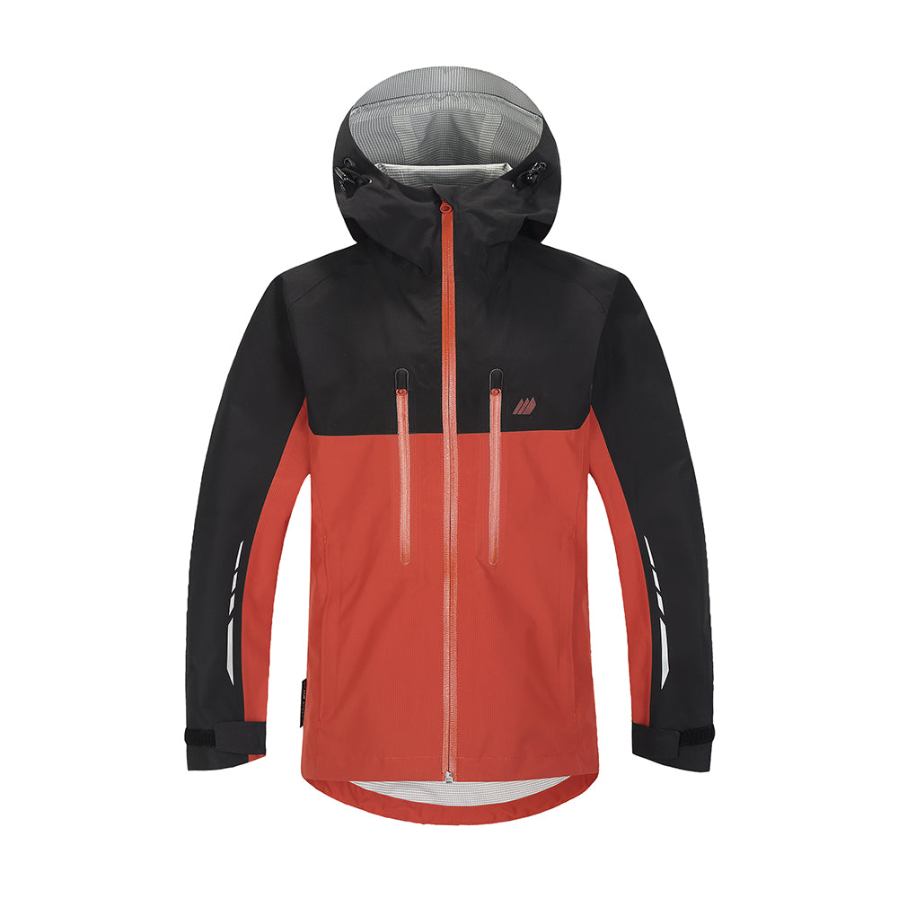 Skogstad Kids Waterproof Technical Shell Jacket. Terracotta body, black arms arms shoulders