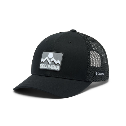 Black Columbia cap with mesh back on a white background