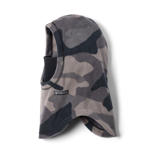 Kids black Camouflage-patterned balaclava with Columbia logo on a white background
