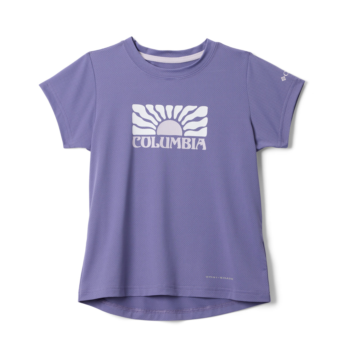 Purple girls t-shirt with Columbia logo on a white background