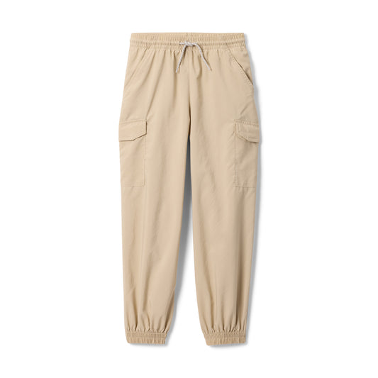 Beige kids cargo pants on a white background