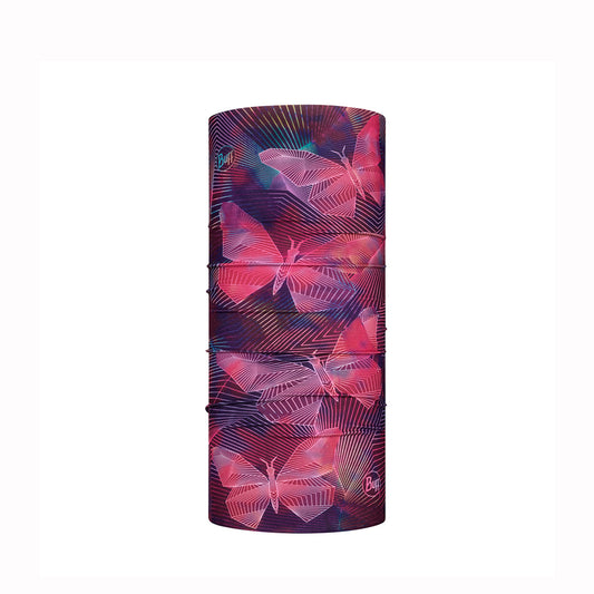 Kids Buff neck warmer with pink and purple butterfly pattern
