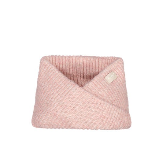 Pink knitted headband on a white background