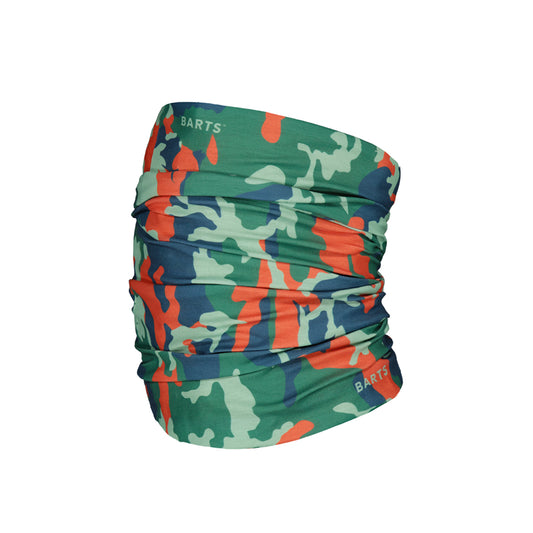 Camouflage-patterned tube top with 'Barts' branding on a white background