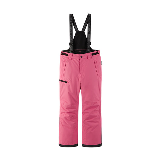 Girls pink ski salopettes on a white background
