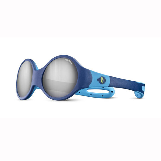 Blue and navy sunglasses with reflective lenses on a white background