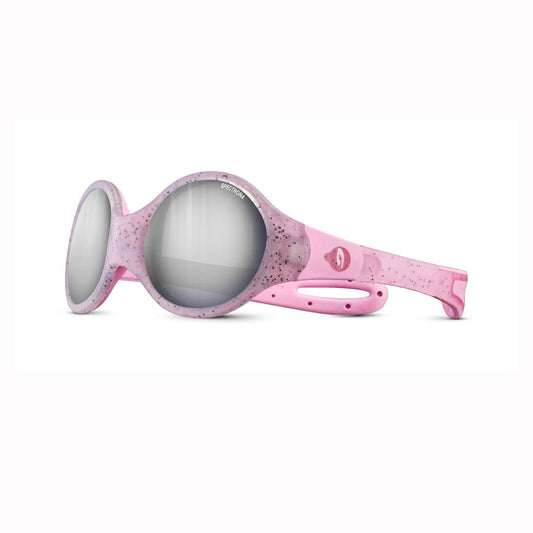Pink toddler sunglasses with glitter pattern on a white background