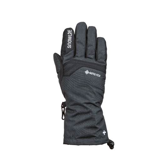 A single dark gray outdoor glove with white branding, including 'SNOWLIFE' on the back of the hand and 'GORE-TEX' on the back of the wrist, shown against a plain white background.
