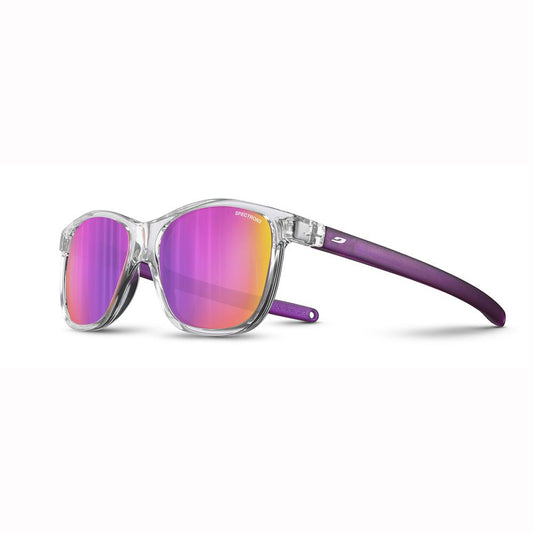 Sunglasses with purple and pink lenses on a white background