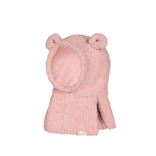 Pink teddy bear toddler balaclava on a white background