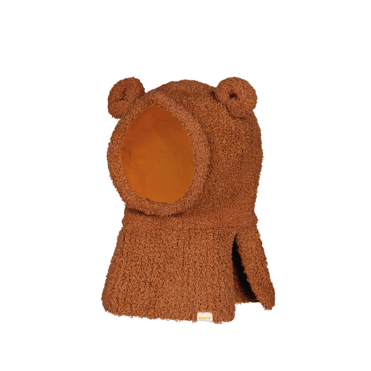 Brown teddy bear-shaped toddler balaclava on a white background