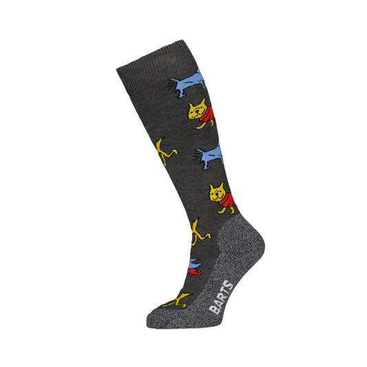 Kids grey ski socks with dog and duck motif