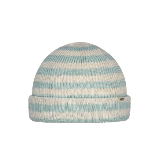 Barts Milo baby beanie, knitted with a light blue strip pattern