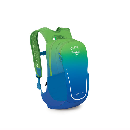 Blue and green bright kids rucksack with Osprey logo