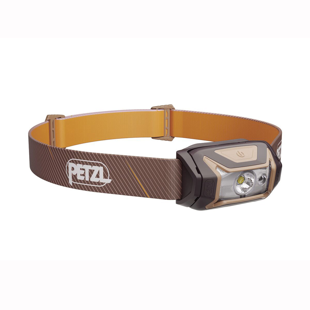 Petzl Tikka orange head torch on a white background