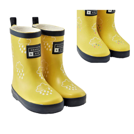 Grass & Air Colour-Changing Kids Wellies (Yellow)