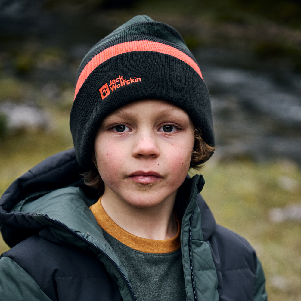Jack Wolfskin Kids Stripy Knit Beanie (Night Blue)