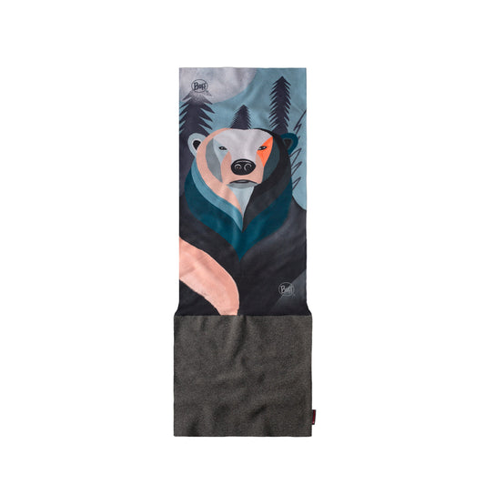 Kids neck gaiter with bear design on a white background