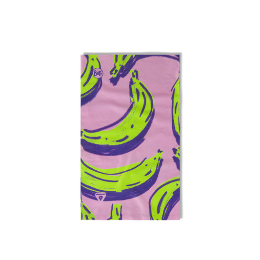 Neck gaiter with banana pattern on a pink background