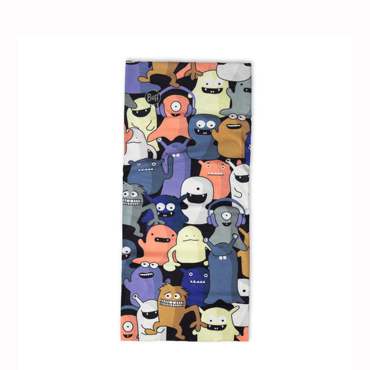 Neck gaiter with cartoon character pattern on a white background