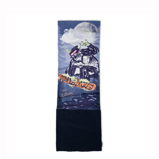 kids neck gaiter with cartoon yeti on snowboard