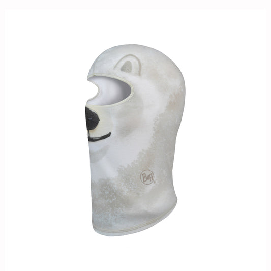 White balaclava with a bear cartoon on a white background