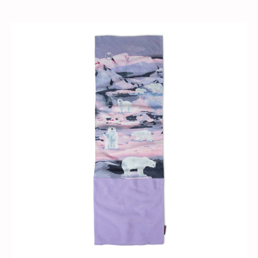 kids neck gaiter with polar bear and illustrations on a pink background