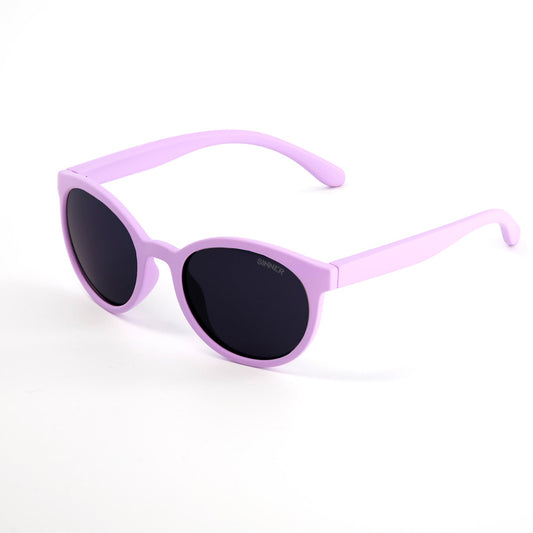 Purple sunglasses with black lenses on a white background