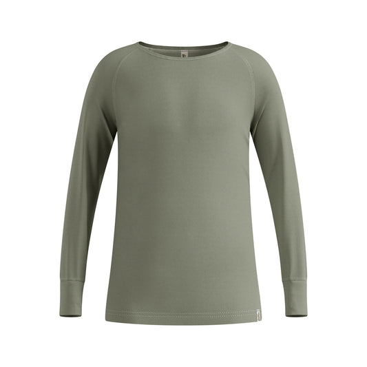 Green long-sleeve thermal top on a white background