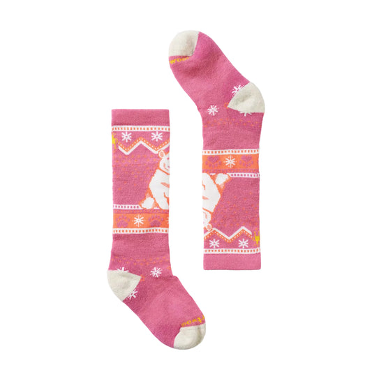 Pink girls ski socks with bear motif
