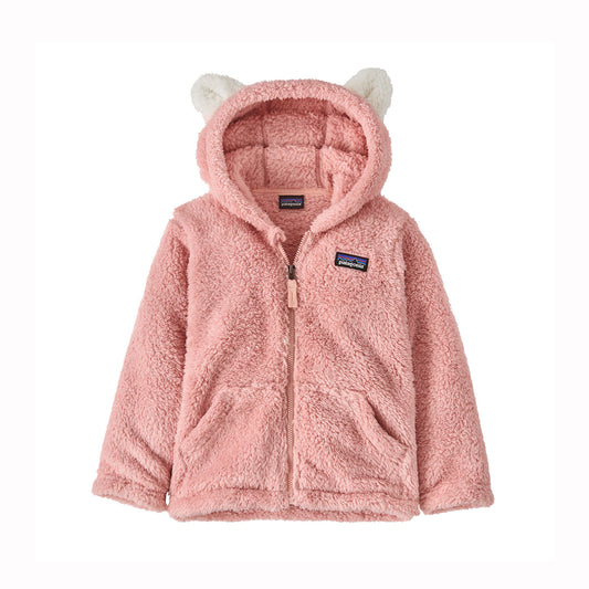 Baby pink fleece jacket with cute ears on hood