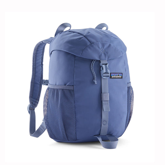 Blue kids toddler backpack with Patagonia logo on a white background