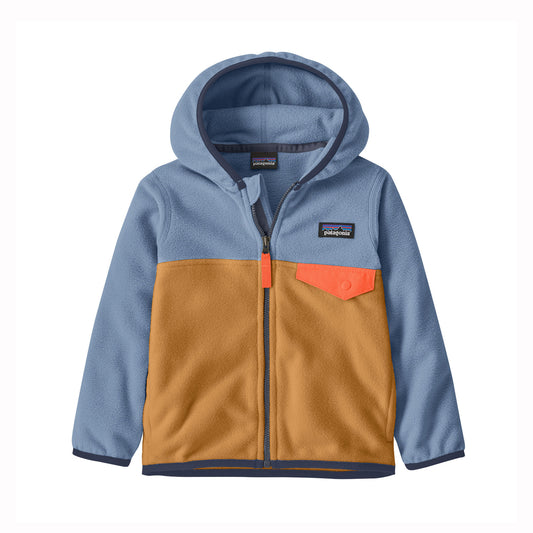 Children's Patagonia jacket with blue and brown design on a white background