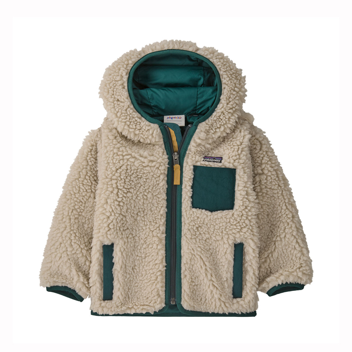 Children's fleece jacket with hood on a white background