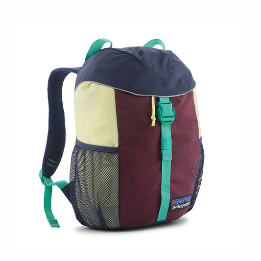 Multicolored backpack with Patagonia logo on a white background