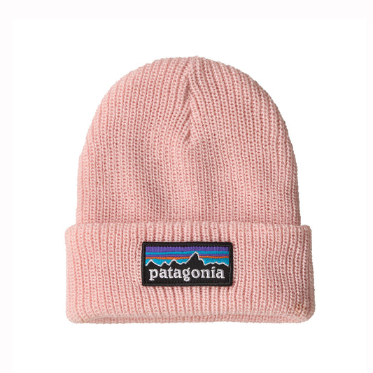 Pink beanie with Patagonia logo on a white background
