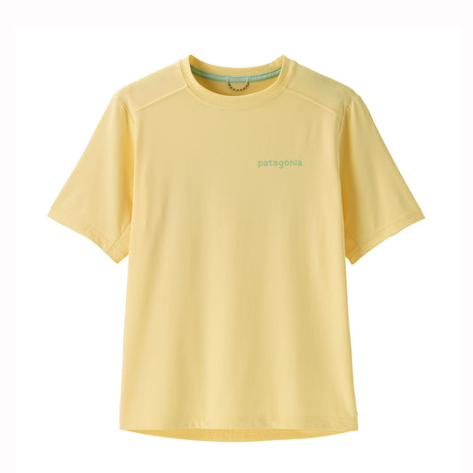Yellow kids UV t-shirt with Patagonia logo on a white background