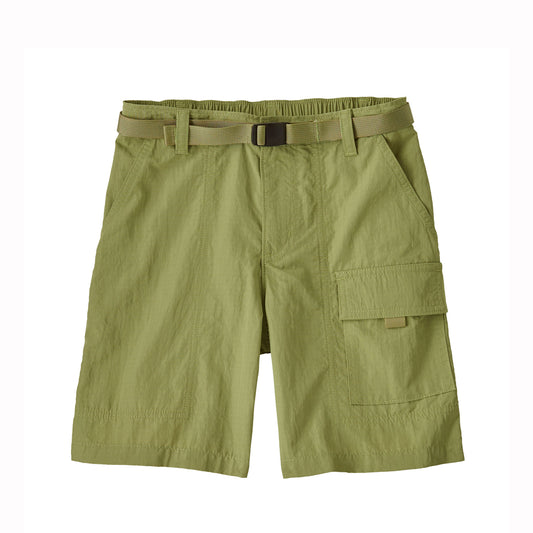 Green boys cargo shorts with a belt on a white background
