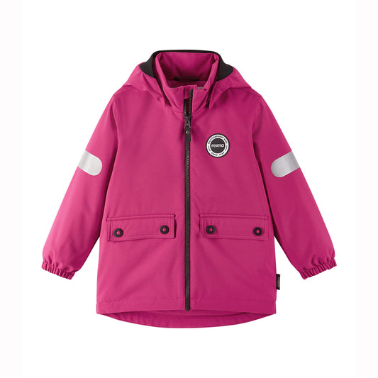 Pink raincoat with black accents on a white background