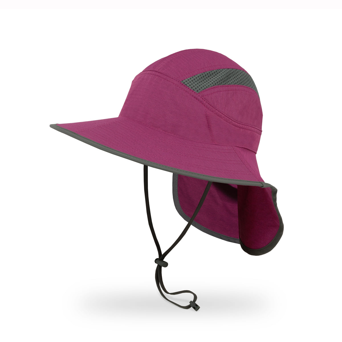 Purple kids sun hat with neck flap on a white background