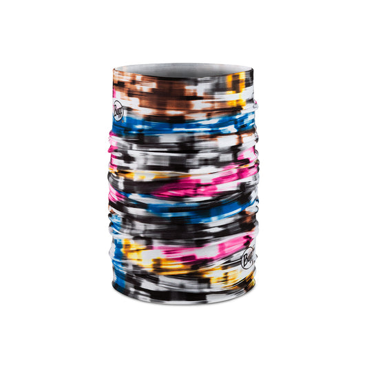 Buff kids neck warmer with multicoloured pattern