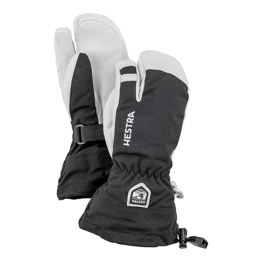 Hestra Kids Army Leather Heli Ski Jr 3-fingered Ski Glove (Black)-Little Adventure Shop