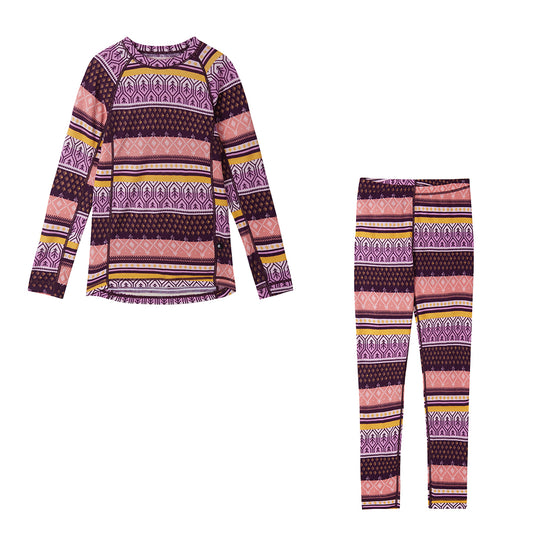 Reima kids merino thermal set in purple nordic style pattern