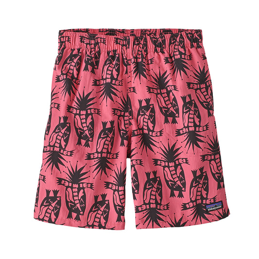 Patagonia Boys' Baggies™ Shorts in vibrant ping with a black skunk pattern