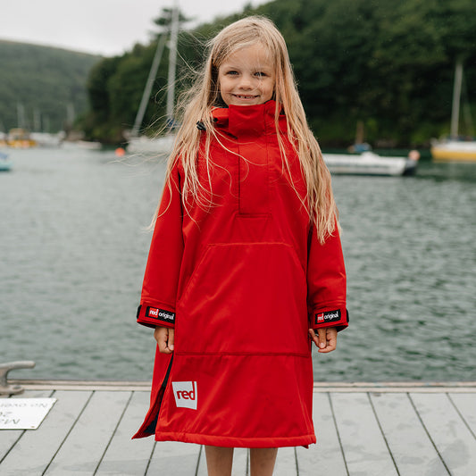 Red Kids Dry Poncho Change Robe in red